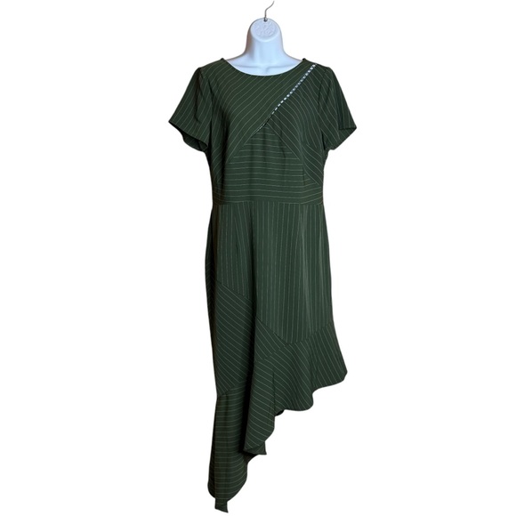 FOCUS by Shani Green Asymmetrical Pinstripe Midi Dress US 10 NWT - Picture 3 of 9